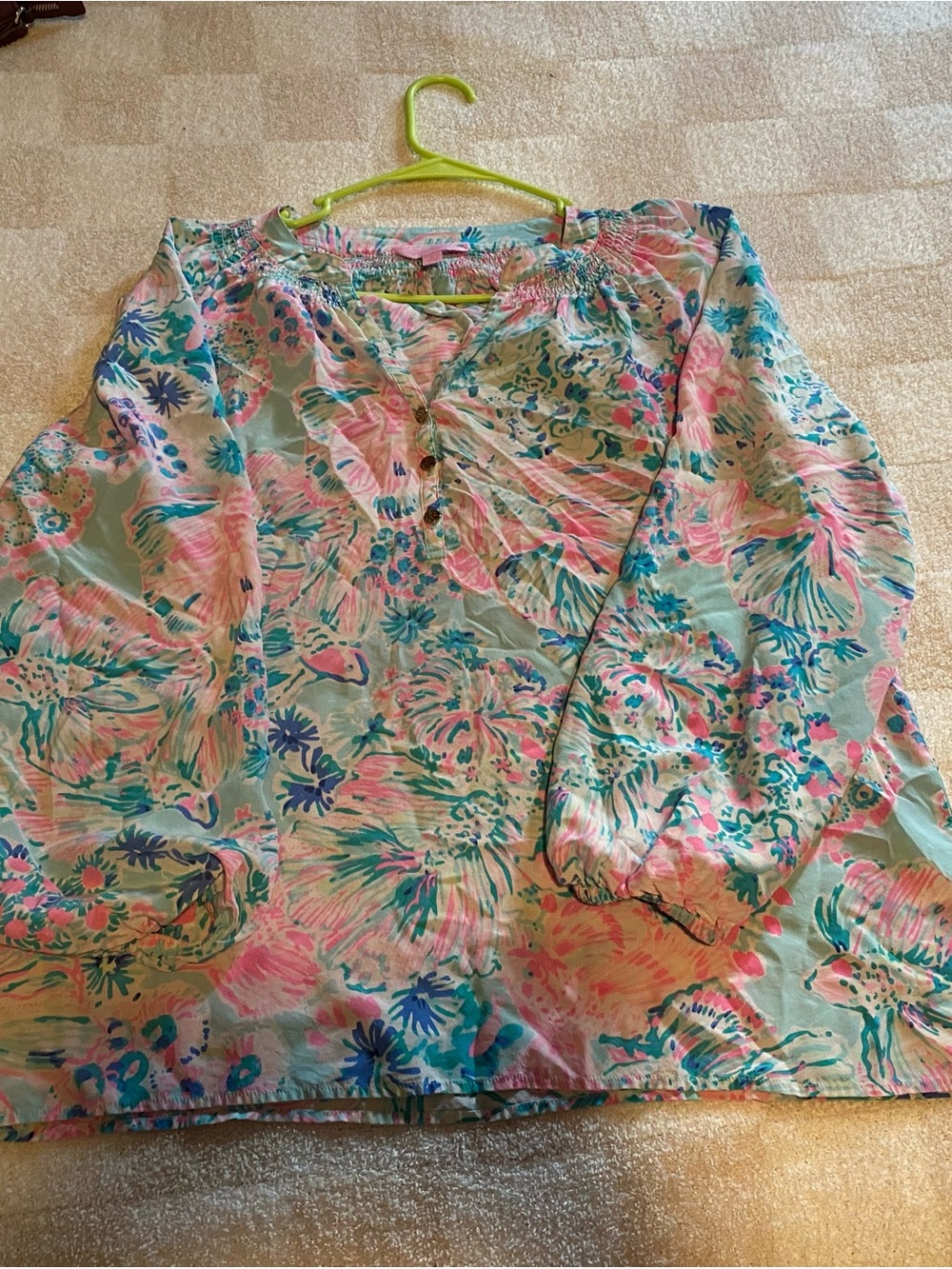 Lilly Pulitzer Floral Peasant Blouse - Pink & Teal